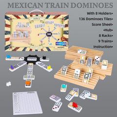 Gonoelec Mexican Train Dominoes Set wooden trays arranged for tidy play.
