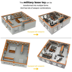Gonsausola military base rifles-oil-drums showcases realistic details for play