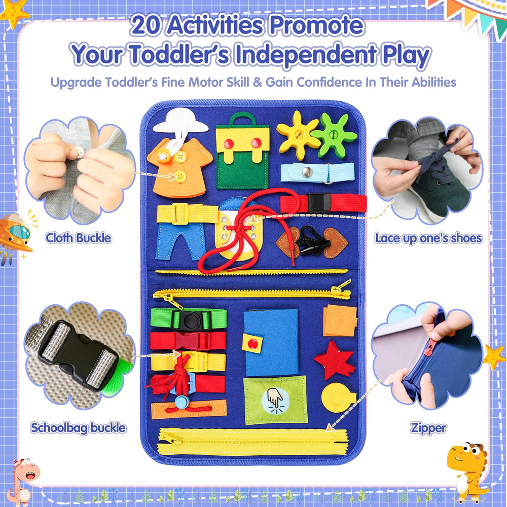 Goobaetoy Montessori Busy Board buckles and laces for tactile exploration on the go
