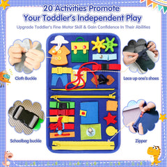 Goobaetoy Montessori Busy Board buckles and laces for tactile exploration on the go