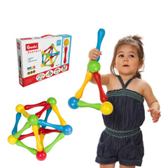 Goobi construction set blocks in vibrant colors enable open-ended play and early spatial skills.