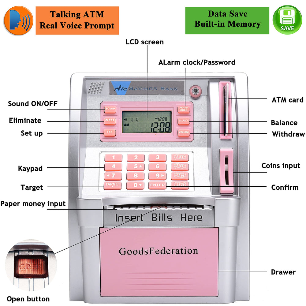 GoodsFederation piggy bank balance display shows progress toward saving goals