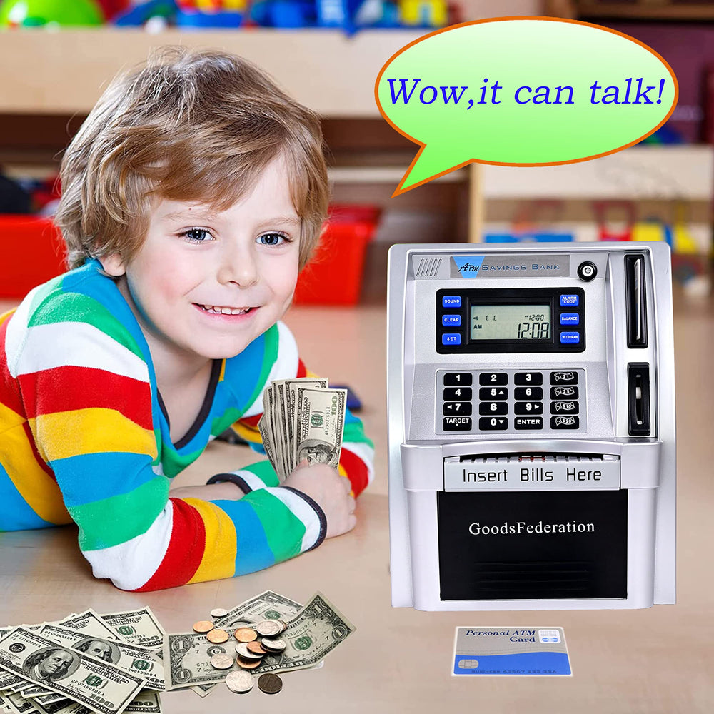 GoodsFederation Talking ATM Piggy Bank balance display shows progress