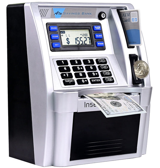 GoodsFederation Talking ATM Piggy Bank front view encouraging kids to save with prompts