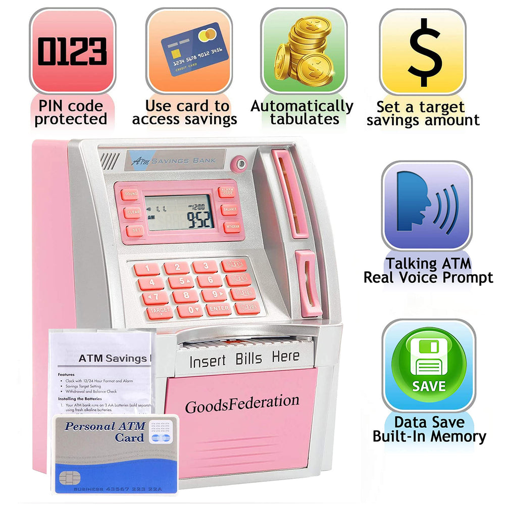 GoodsFederation ATM piggy bank with voice prompts guides saving and learning at home