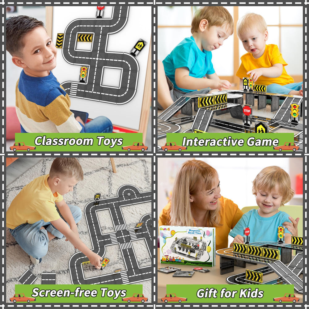Goodtiles traffic signs add realistic cues for play scenarios.