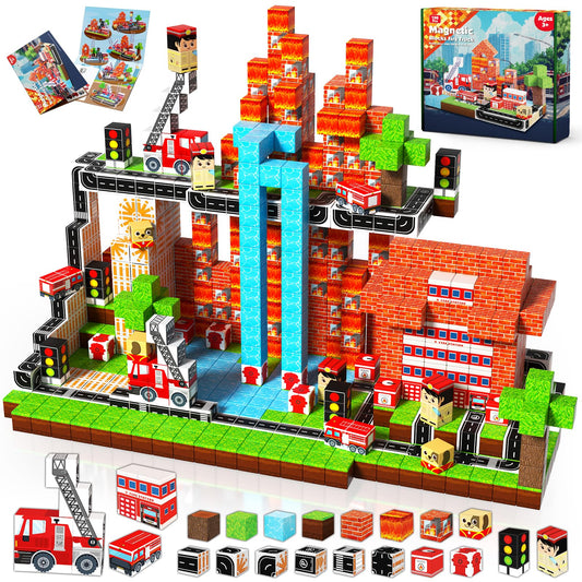 GoodyKing fire truck magnetic blocks for creative play and fine motor skills.