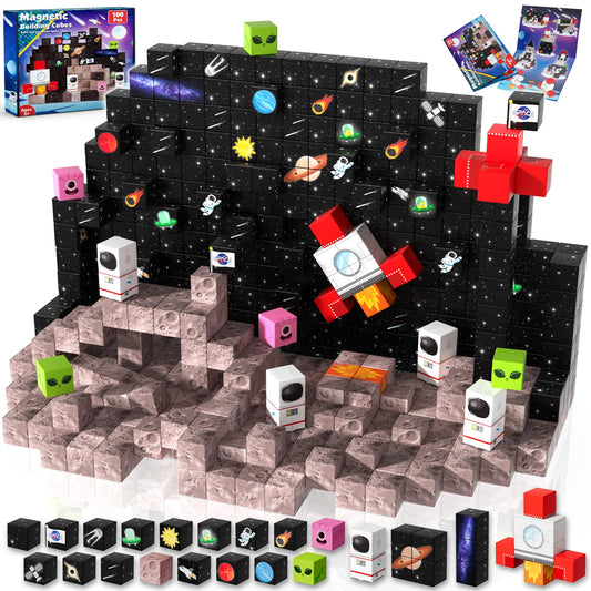 Goody King space rocket blocks arranged in top view for a space-themed STEM activity