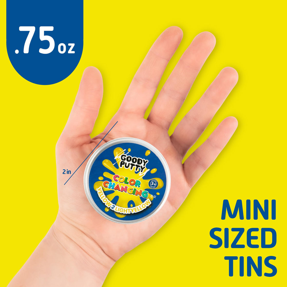 Goody Putty blue-to-light-blue tin promotes creative play and concentration.