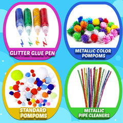 Assorted craft supplies laid out for group projects and classroom activities.