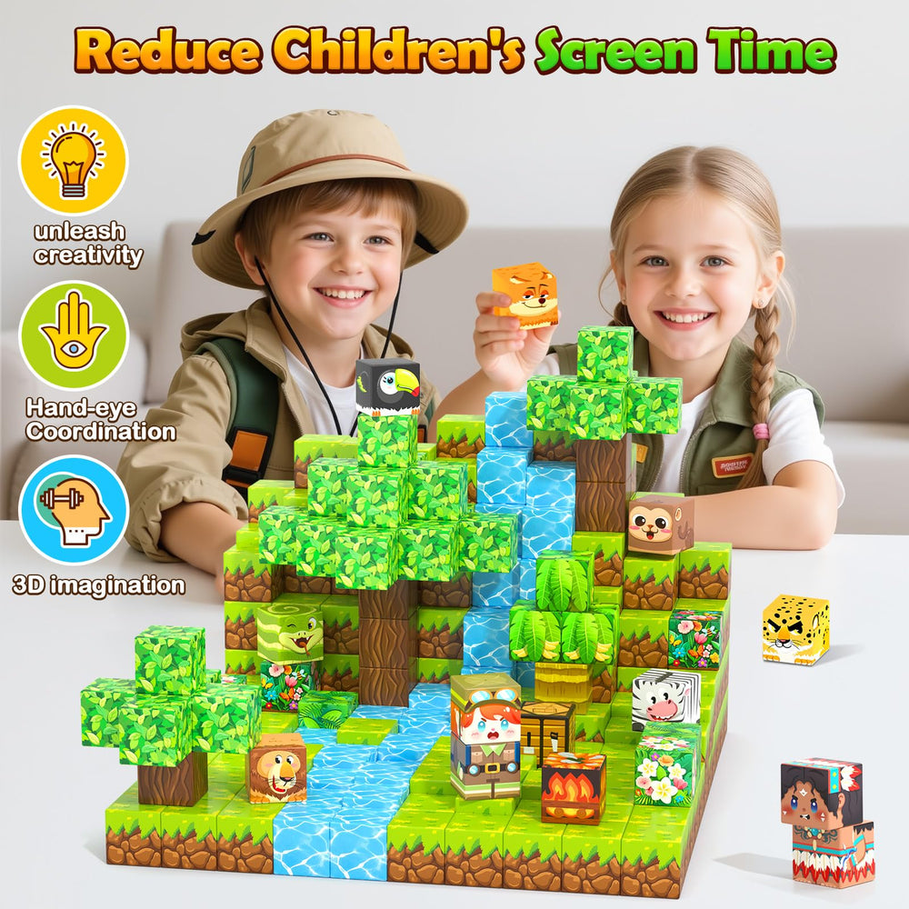 Gooidea 150 magnetic blocks child building a structure promotes creative thinking.