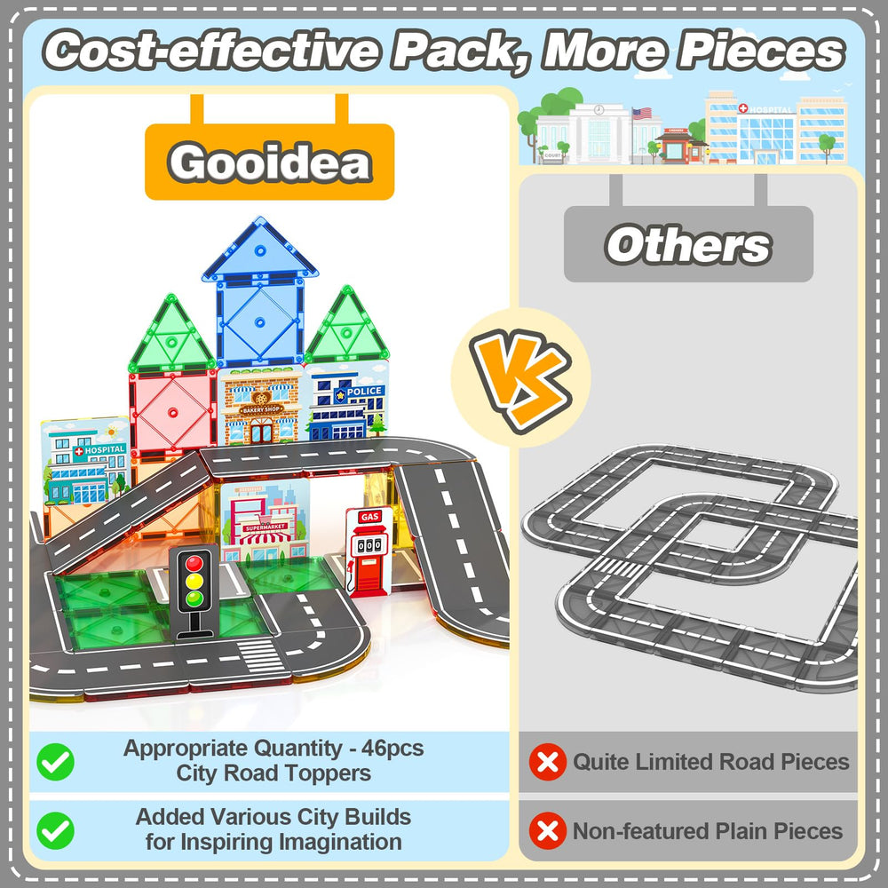 Gooidea 92PCS magnetic tiles bank encourages scenes and color matching.