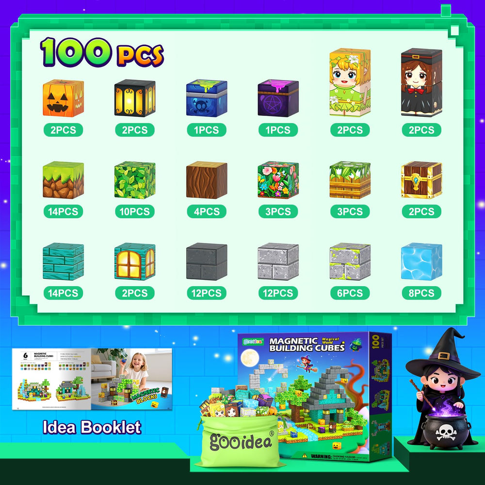 Gooidea magnetic blocks witch cabin scene – tactile exploration with durable magnets.