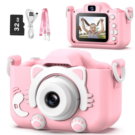 Goopow kids camera front view with cartoon cover for safe, playful use.