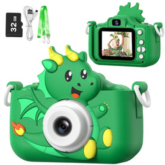 Goopow Kids Selfie Camera Green front view shows compact design for easy on-the-go photography.