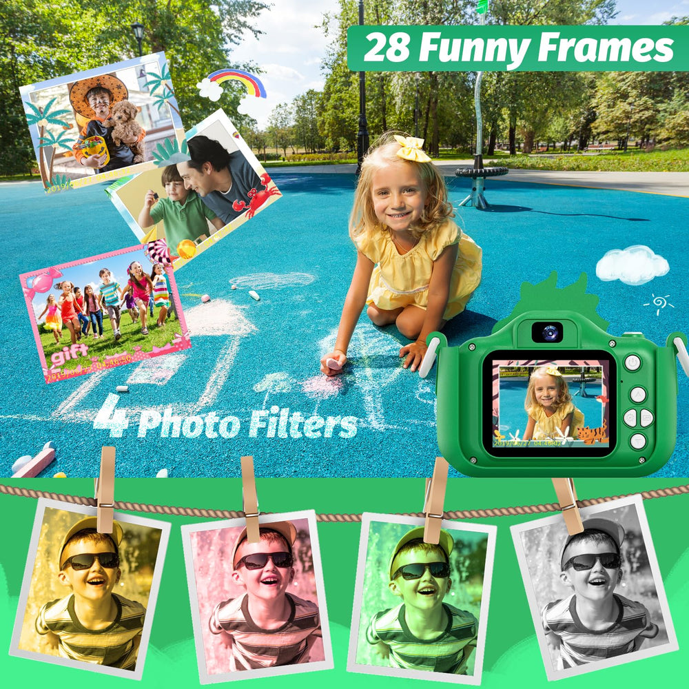 Goopow Kids Selfie Camera Green selfie mode enables easy child portraits.