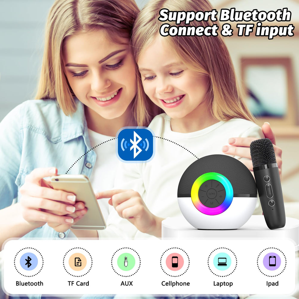Goopow Mini Karaoke Bluetooth wireless connection for easy pairing.