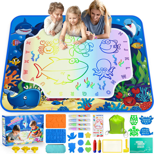 Gorispi Water Doodle Mat 32x40 inch—large drawing area for kids to create freely.