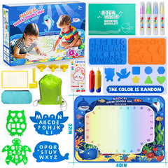 Child using the water pen on the Gorispi mat to doodle without mess.