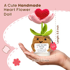 Gossby handmade knitted heart flower doll adds cozy warmth to a shelf