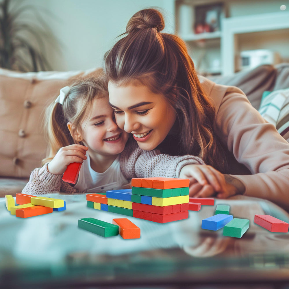 GOTHINK family game night scene with the wooden blocks