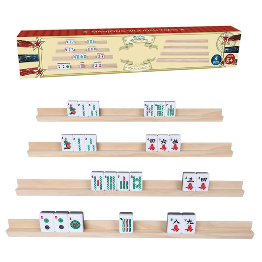 GOTHINK wooden mahjong trays front view with upright tiles for easy viewing