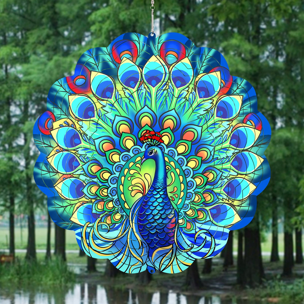 GOTOME peacock hanging decor for yard or balcony with 360-degree rotation