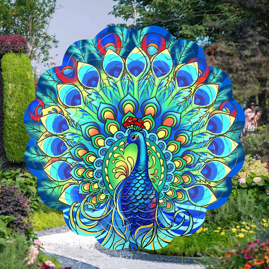 GOTOME peacock wind spinner 12-inch metal outdoor decor for yard charm and motion