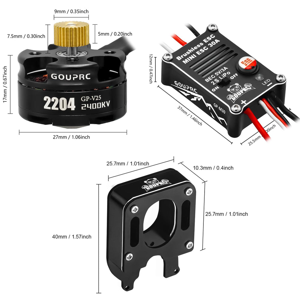 2S lithium‑ready setup for smooth low‑speed control and power.