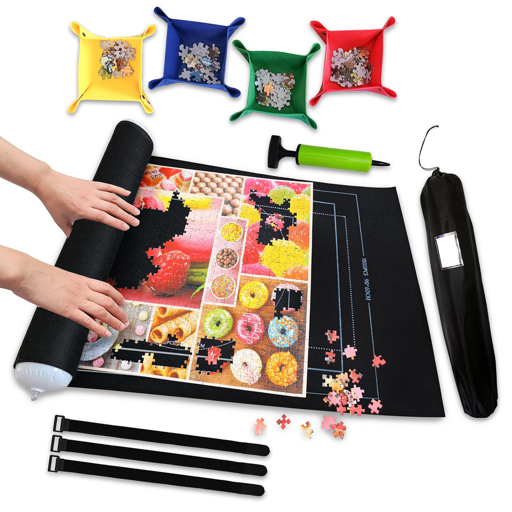 Gourbette Black Puzzle Roll-Up Mat with smooth surface for steady piece placement