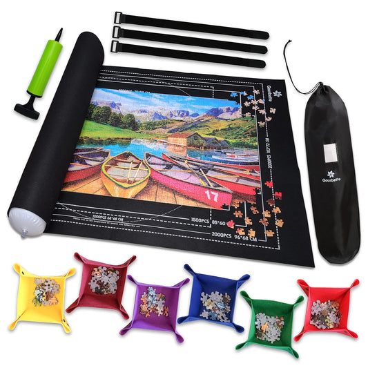Gourbette puzzle mat roll up with 2000-piece capacity keeps puzzles flat.
