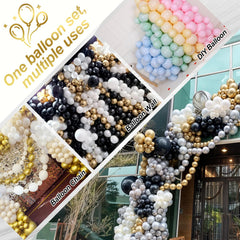 Govpy gold balloon wall arch setup adds shimmering centerpiece.
