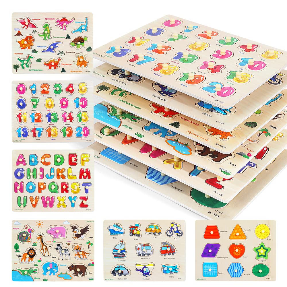 GR GRINNNIE alphabet puzzle boosts early letter recognition with bright, tactile pegs.