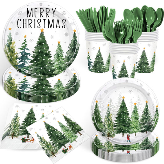 GrabnGoParty Christmas trees 9-inch plates for sturdy festive dining