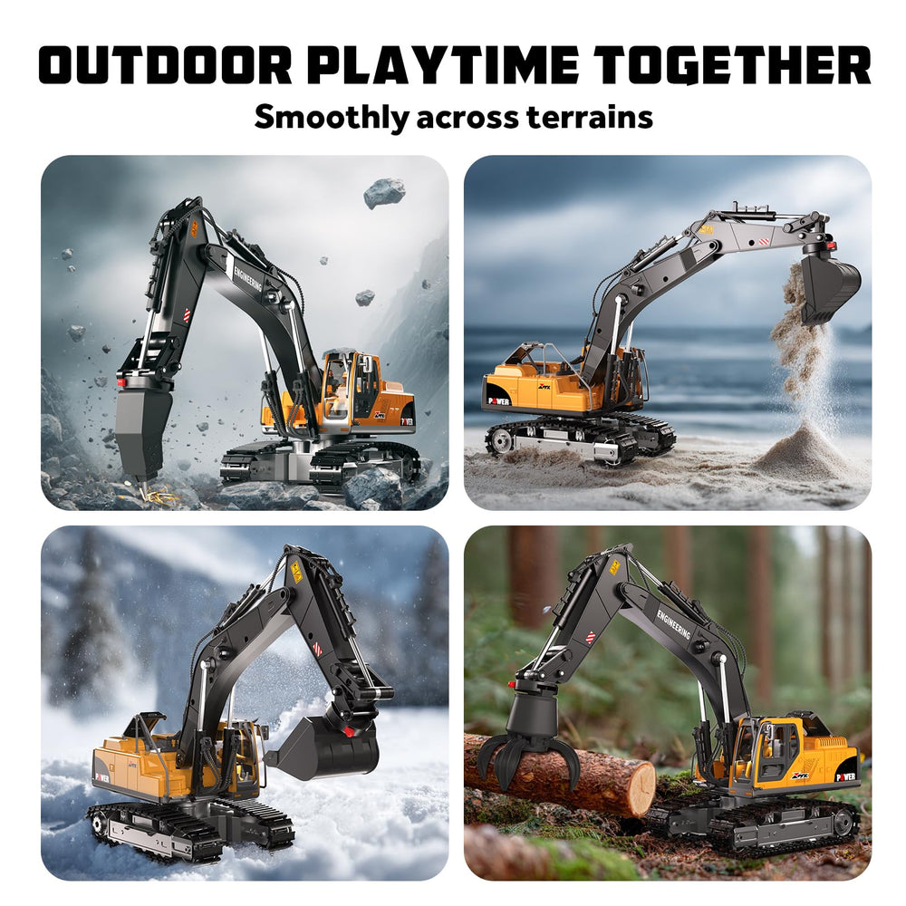 GraceDuck RC excavator 680-degree rotation for easy maneuvering.