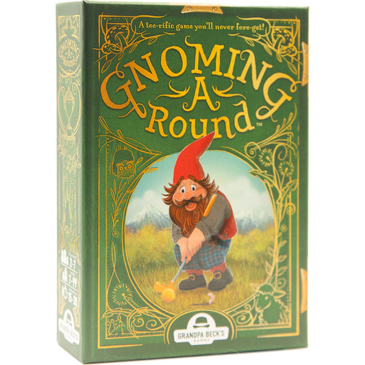 Grandpa Beck's Gnoming A Round game box and cards ready for family game night
