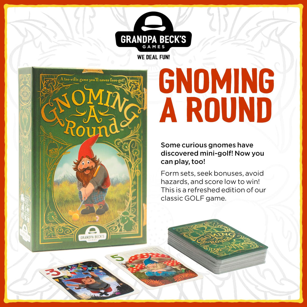 Players plan turns around the table in Grandpa Beck's Gnoming A Round