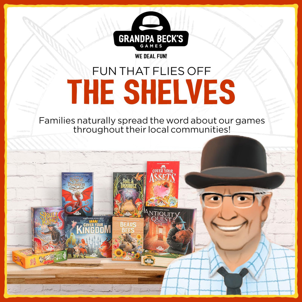 Grandpa Beck's Skull King card-pack display highlights durable portable play.
