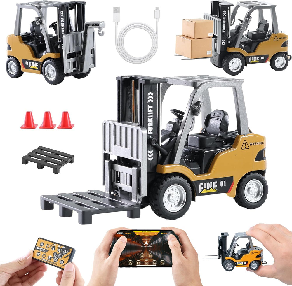 Grantley RC forklift crane side view with realistic details for immersive pretend play.