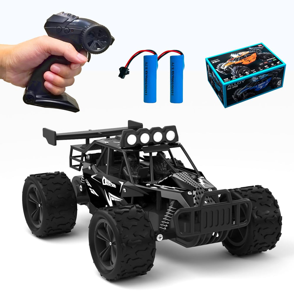 Great-JUNAMT RC monster truck headlights illuminate night-time driving.
