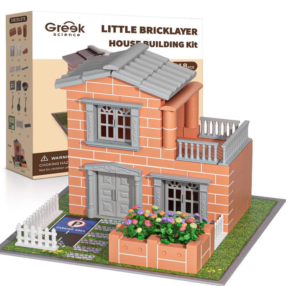 Greek Science mini house bricks close-up showing authentic bricks for tactile engineering play.