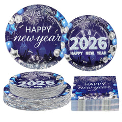 Greencian Happy New Year plates 9-inch with silver fireworks, durable and perfect for countdown dinners.