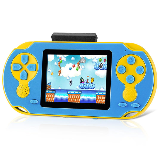 GREENCREEK 16 Bit handheld console blue front view, child-friendly grip