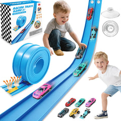 Gretex flexible race track 15ft assembly shows customizable racing layout for kids.