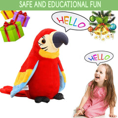 GREUS red parrot with waving wings prompts lively, interactive storytelling.