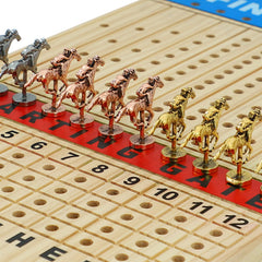 Grhonior large-base metal horse adds stability on boards.
