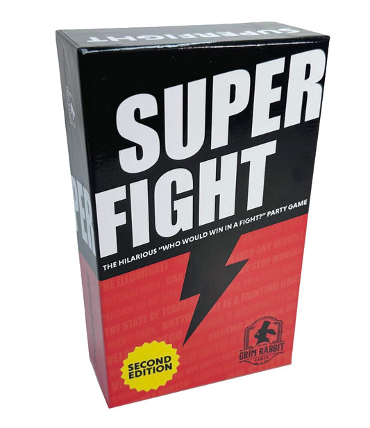Grim Rabbit Superfight 2nd Edition cards and dice for dynamic party gameplay.