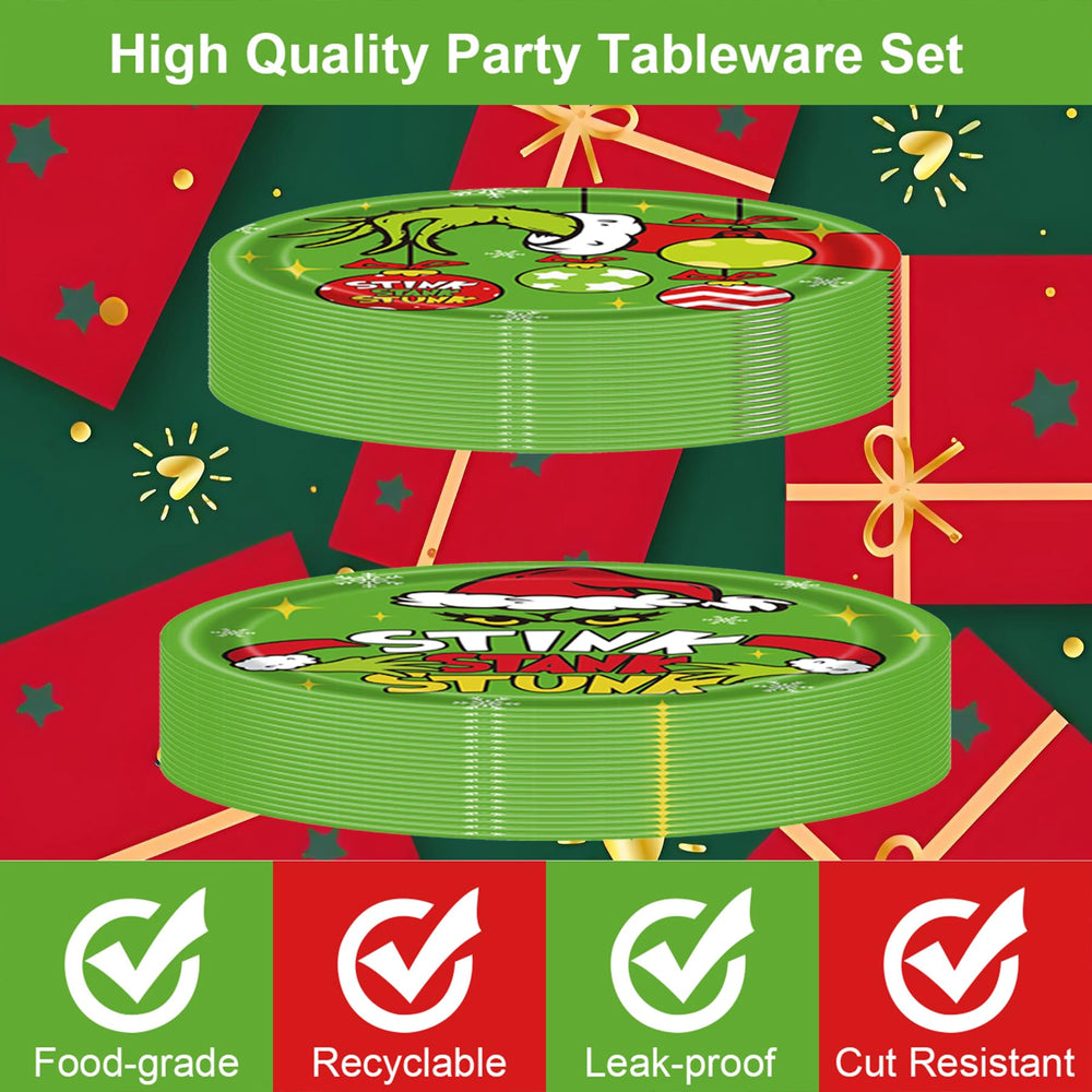Grinchmas stacked plates display for buffet-style serving