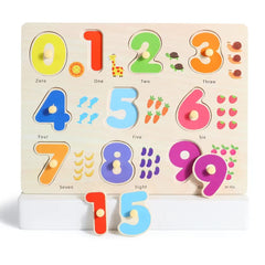 GRINNNIE child plays with pegged puzzles to build focus.