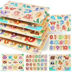 GRINNNIE wooden number puzzle enhances early numeracy with colorful, chunky pieces